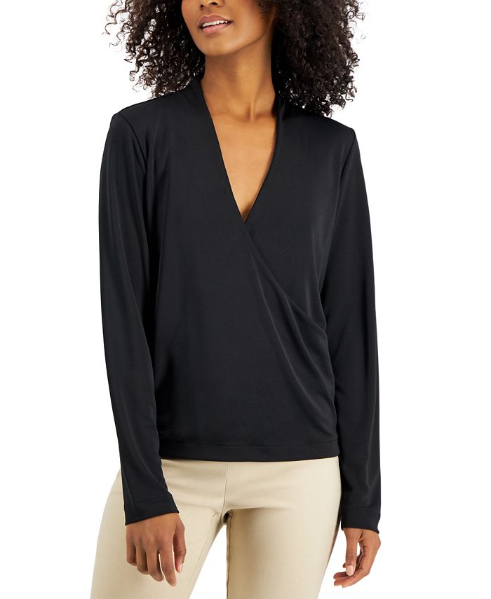 Women's Printed Faux-Wrap Surplice Knit Top, Created for Macy's
