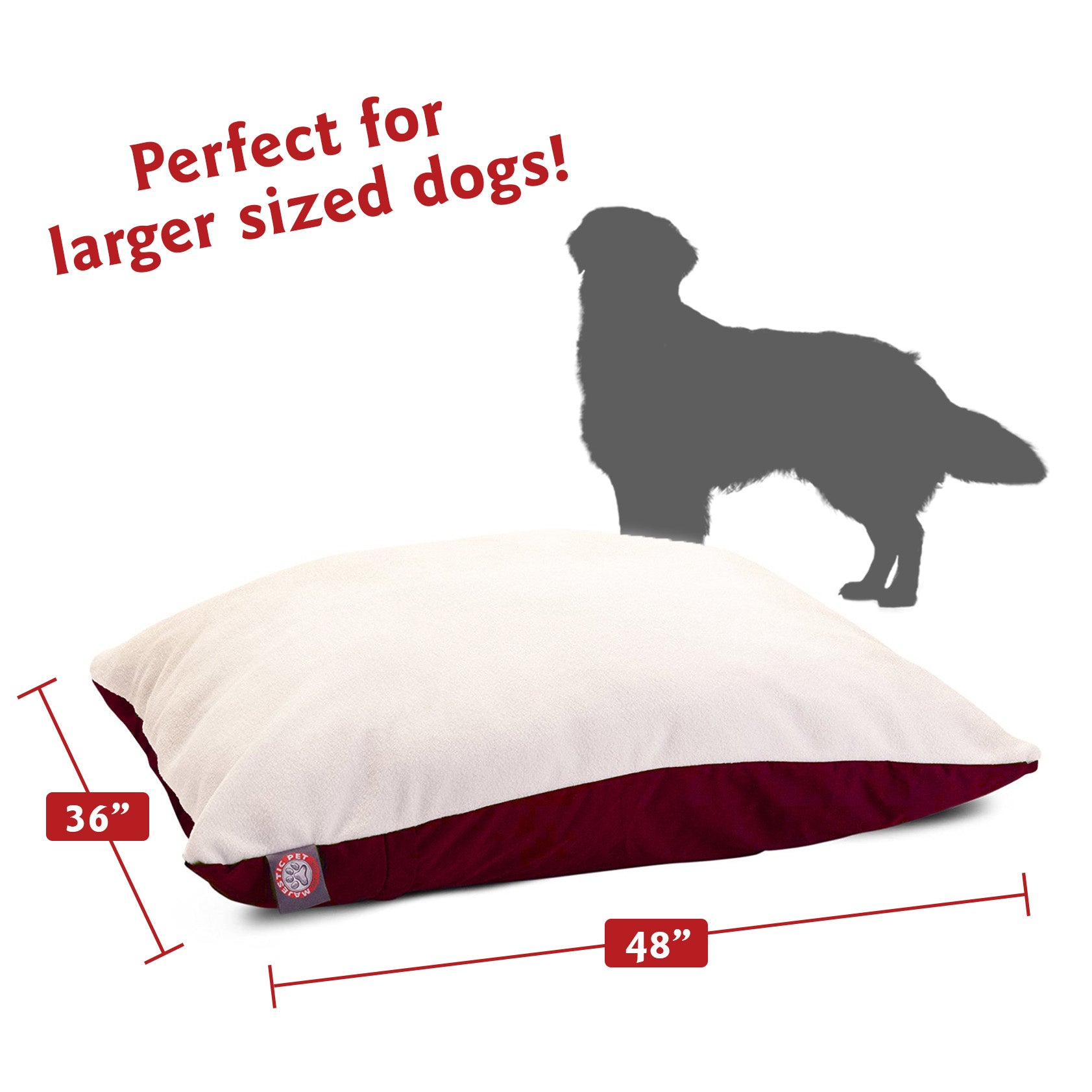 Majestic Pet | Poly/Cotton Rectangular Pillow Pet Bed For Dogs， Removable Cover， Burgundy， Medium