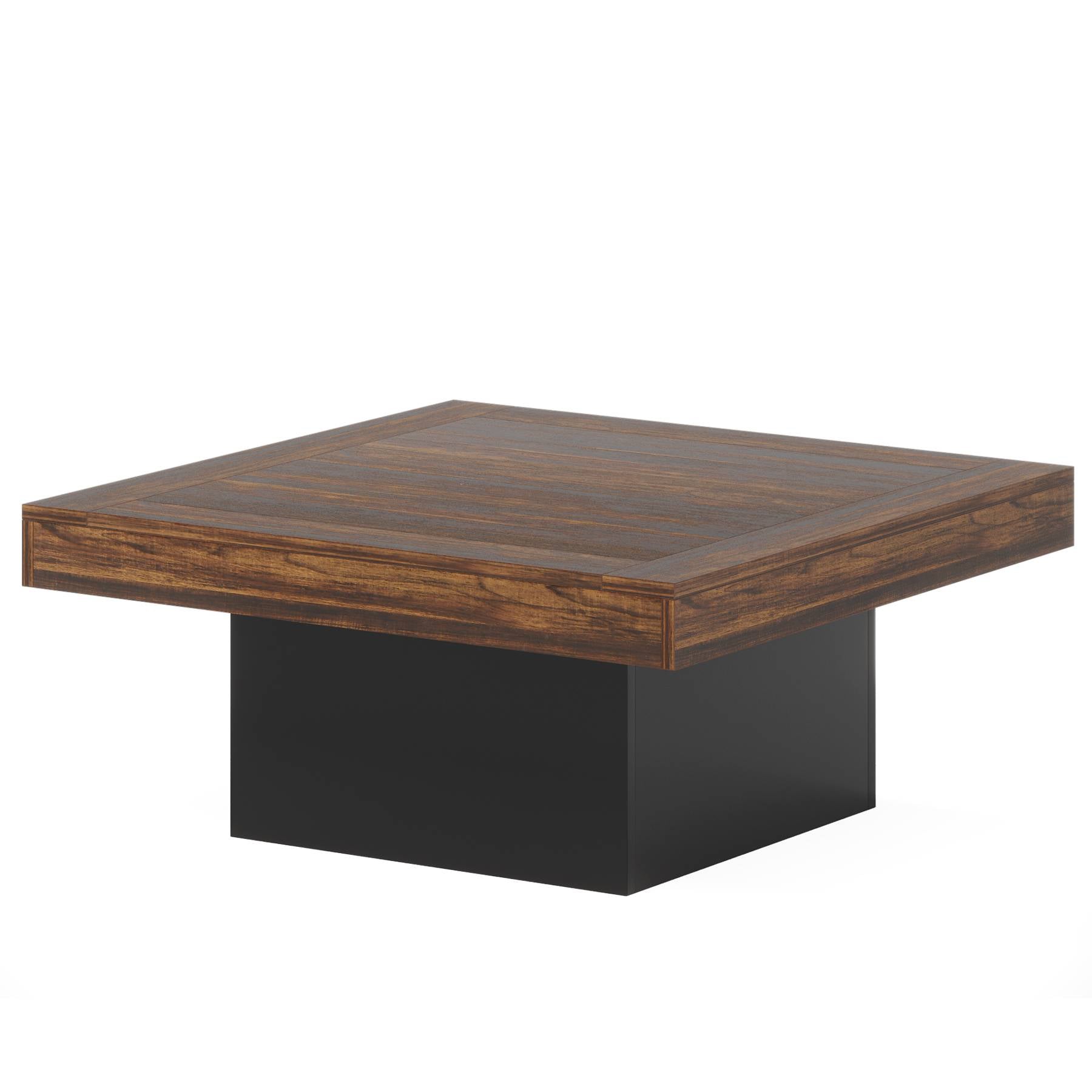 Square Coffee Table, Farmhouse Wood Cocktail Table with LED Light