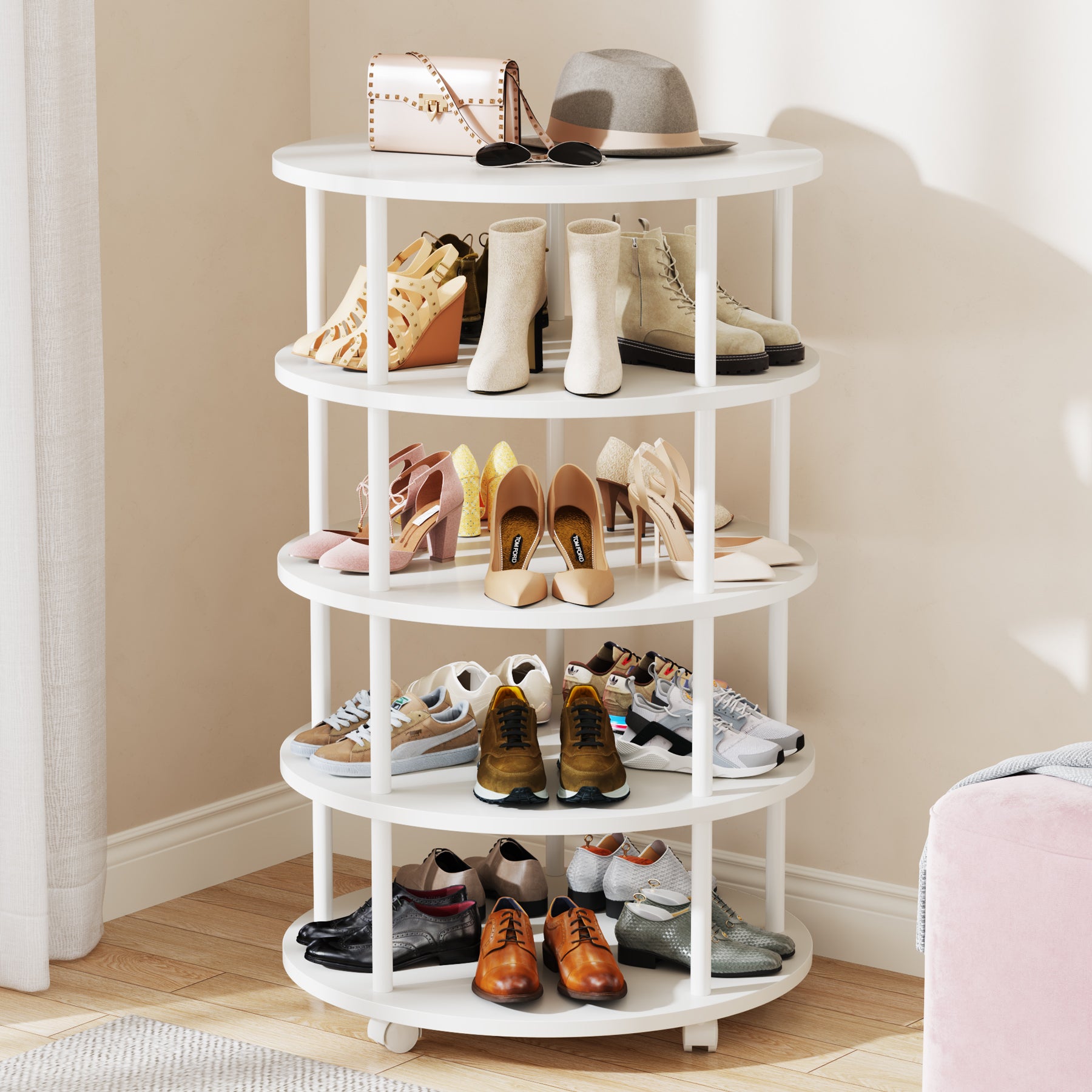 5-Tier Revolving Shoe Rack, 360° Rotating Shoe Storage Organizer