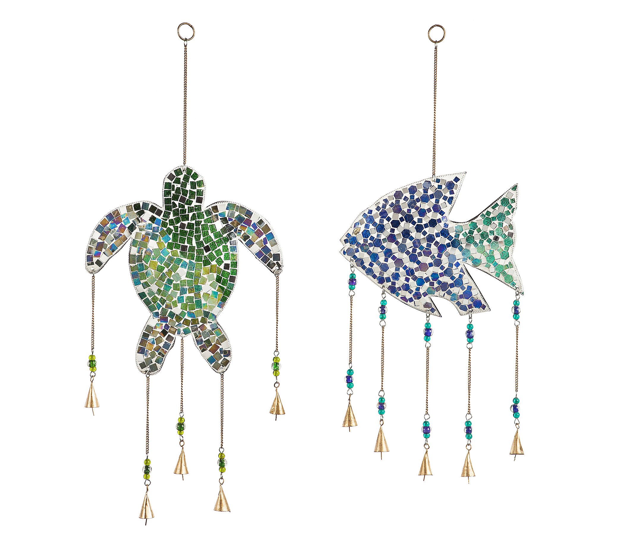 Barbara King Set of 2 Coastal Mosaic Garden Windchimes w Bell