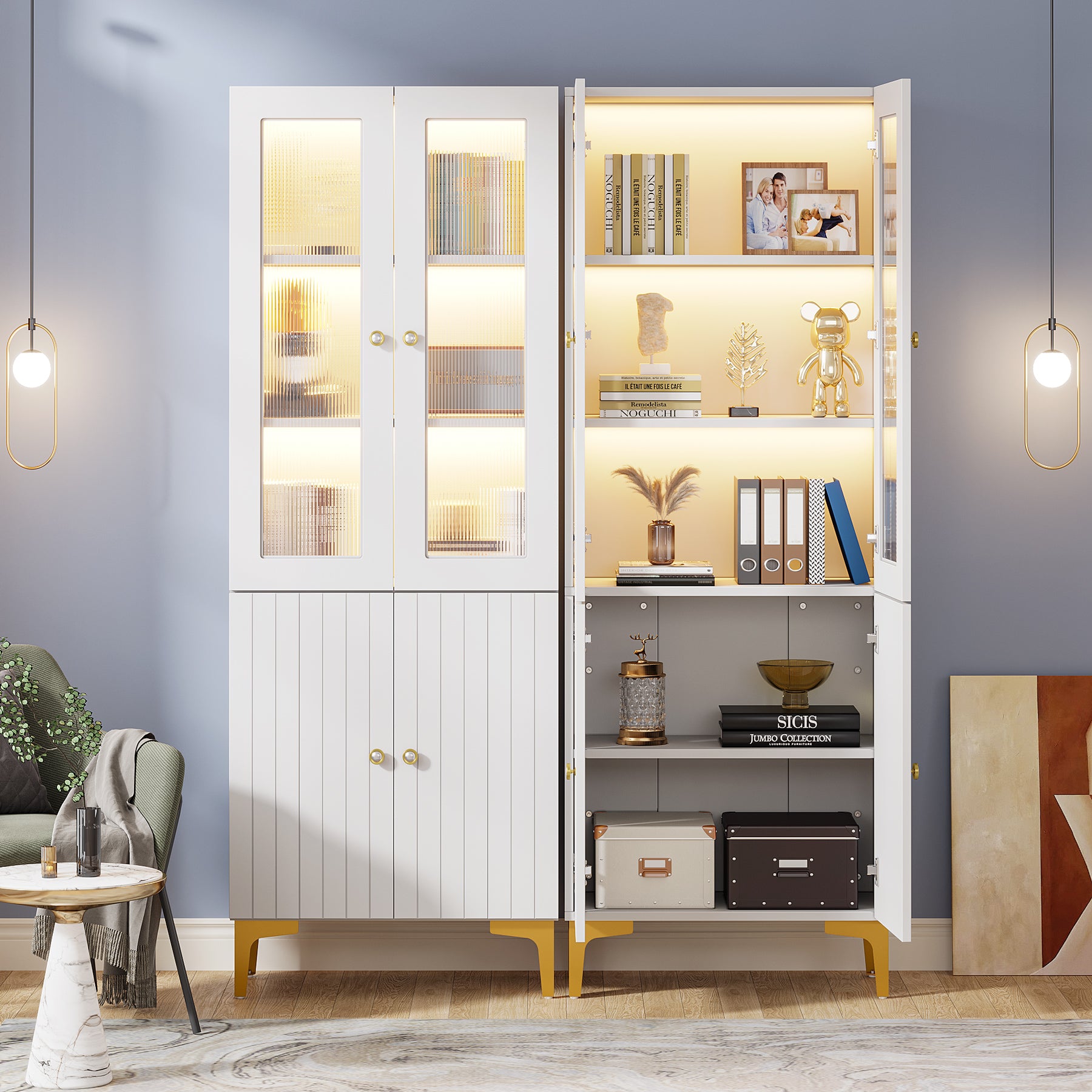 Freestanding  Bookcase Storage Cabinet with LED Light & 5-Tier Shelves