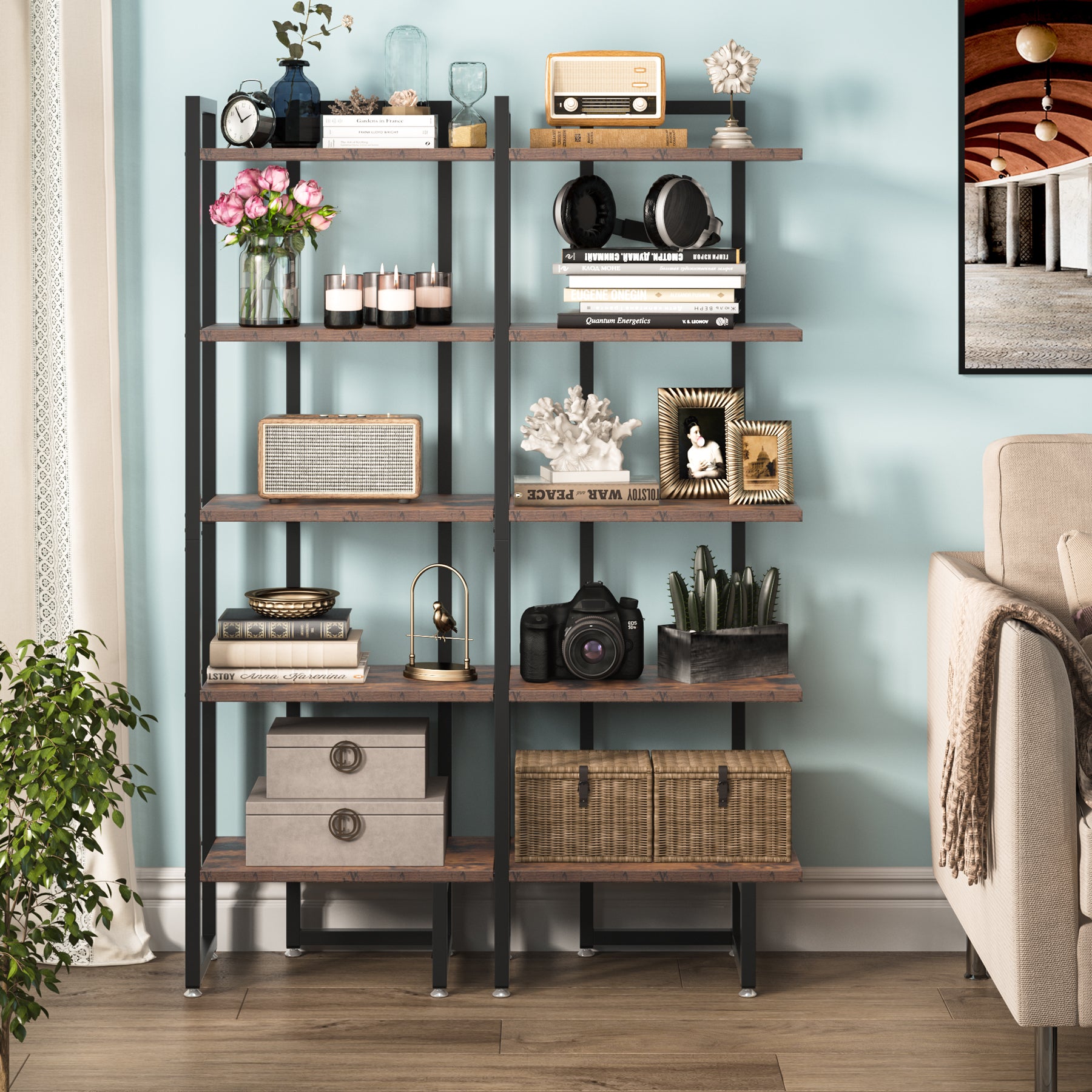 Industrial Corner Shelf, 5-Tier Corner Bookshelf  Storage Rack