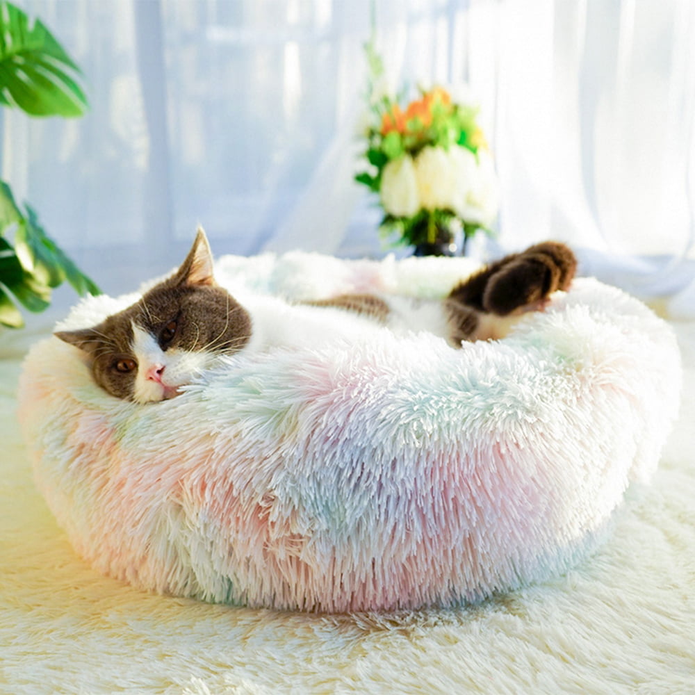 Round Plush Pet Bed for Dogs and Cats，Fluffy Soft Warm Calming Bed Sleeping Kennel Nest