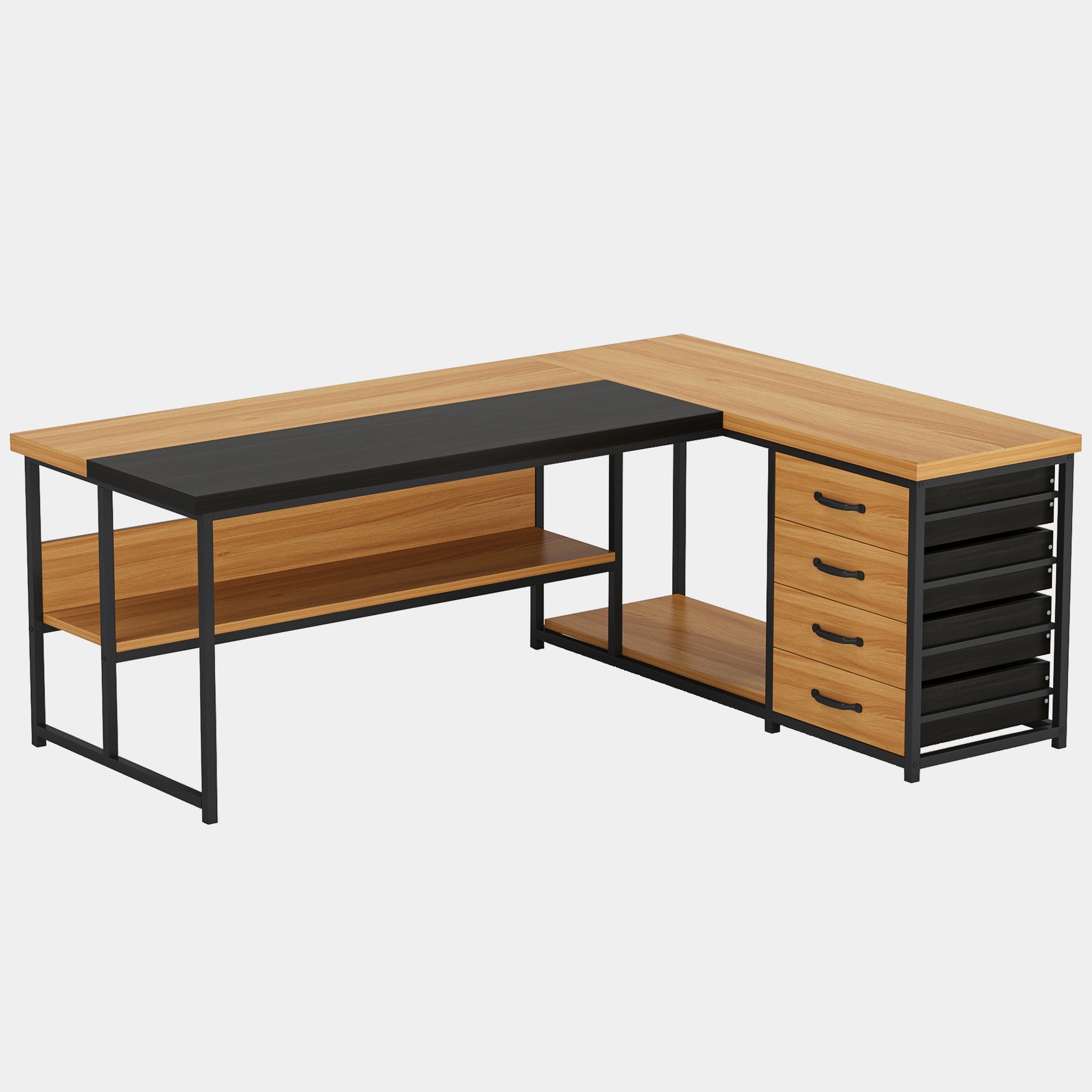 L-Shaped Desk with 4 Drawers, 62.2