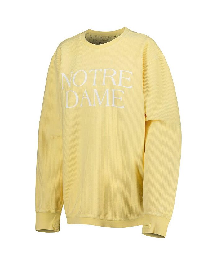 Women's Yellow Notre Dame Fighting Irish Comfy Cord Bar Print Pullover Sweatshirt