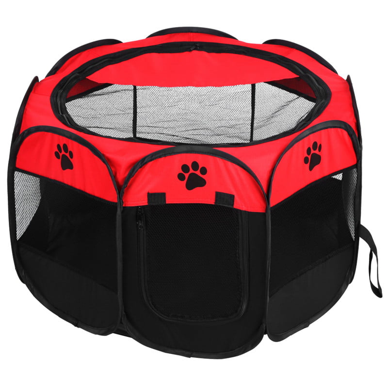 Walfront Pop-Up Foldable Dog Playpen， Red