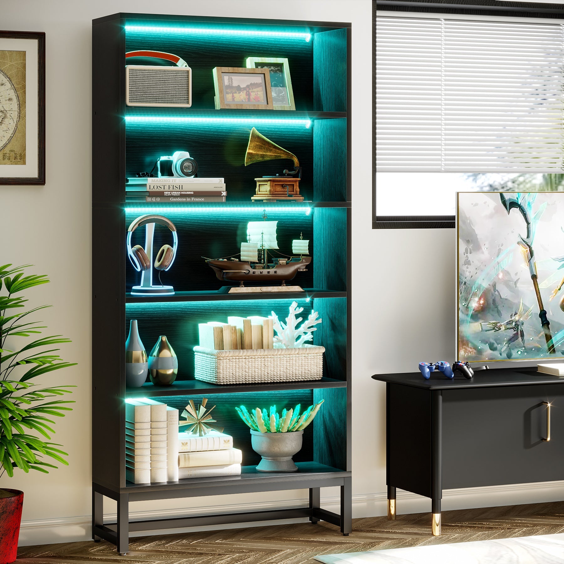 70.8” Bookcase, Large Bookshelf Organizer with 5-Tier Storage Shelves