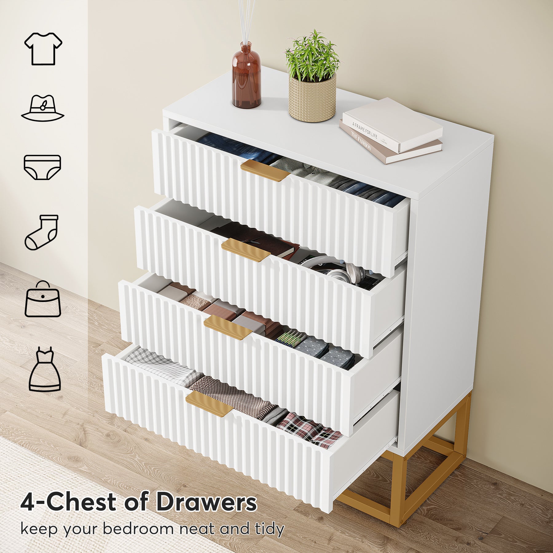 4 Drawer Chest Dresser, Modern Storage Chest For Bedroom