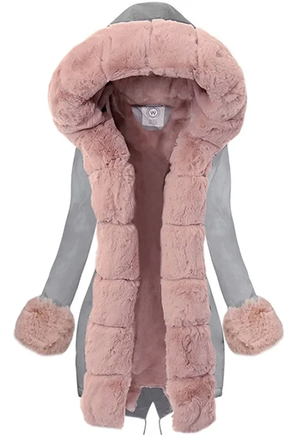 gray and pink Parka coat