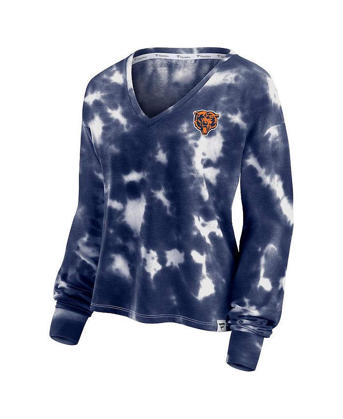 Women's White and Navy Chicago Bears Sport Resort Tie-Dye V-Neck Long Sleeve T-shirt