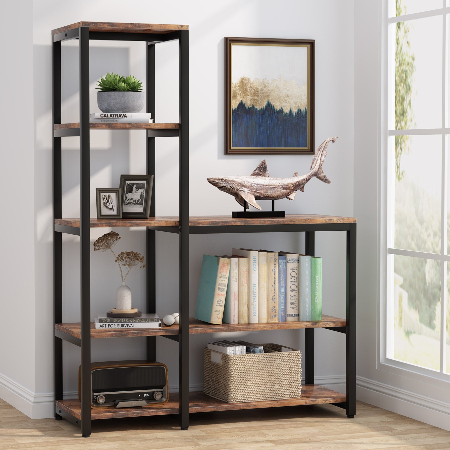 Ladder Bookshelf, 5-Tier Etagere Bookcase Display Rack for Home Office