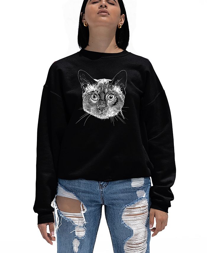 Women's Crewneck Word Art Siamese Cat Sweatshirt Top