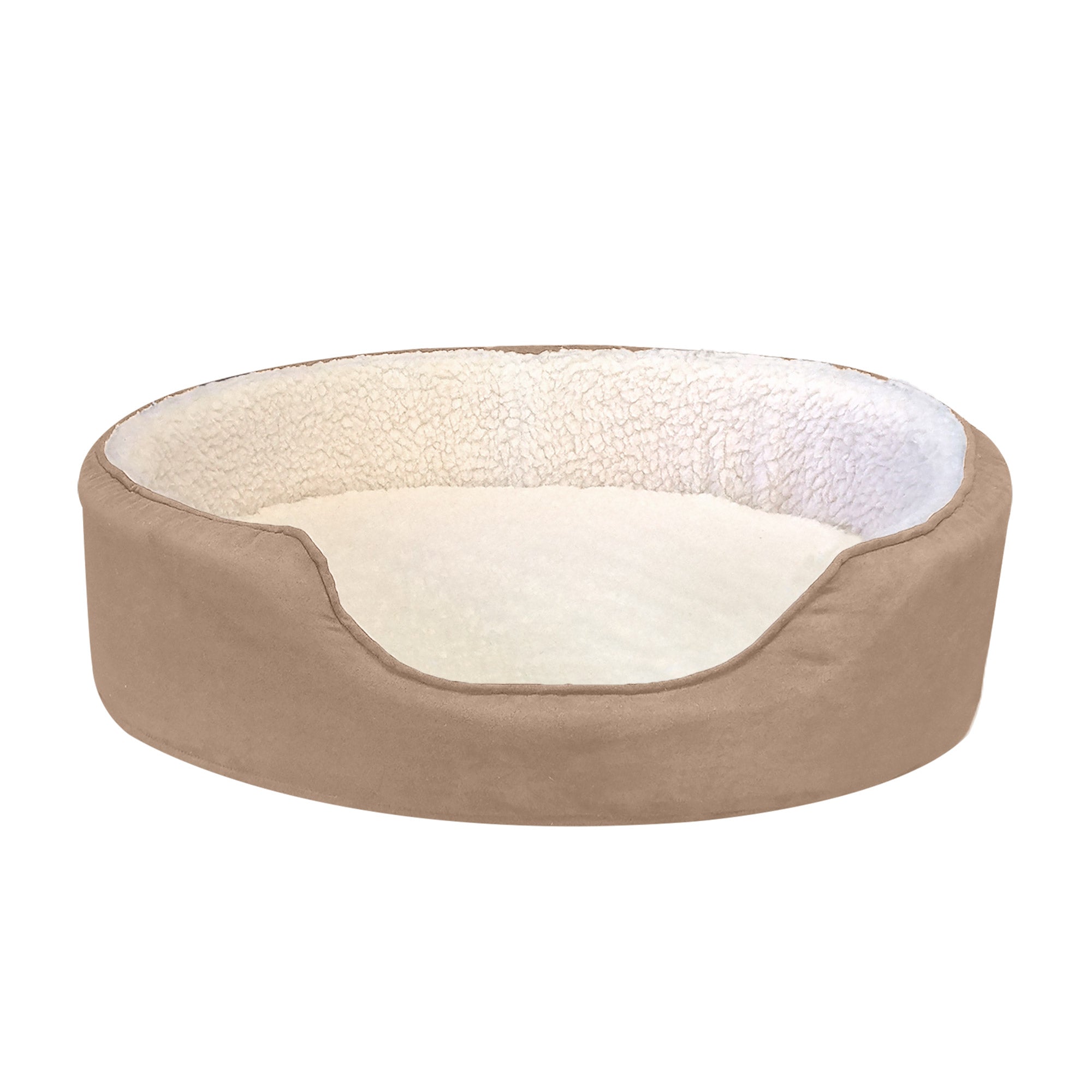 FurHaven | Orthopedic Faux Sheepskin and Suede Oval Pet Bed for Dogs and Cats， Clay， Large