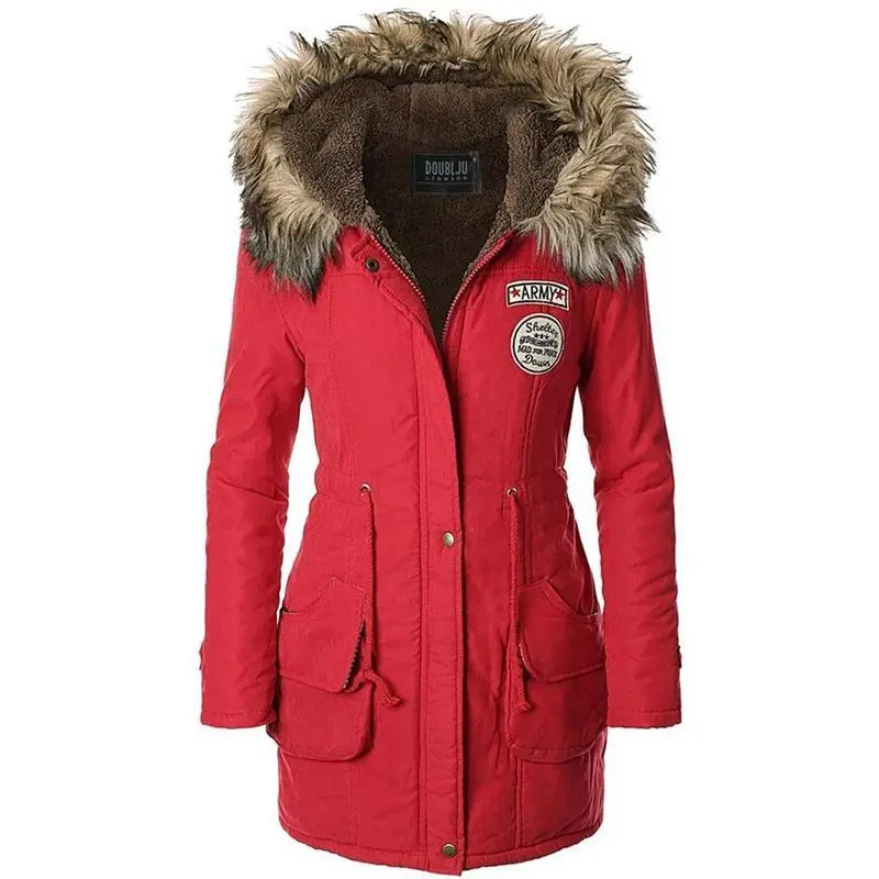 Hooded Drawstring Patch Parka Coat