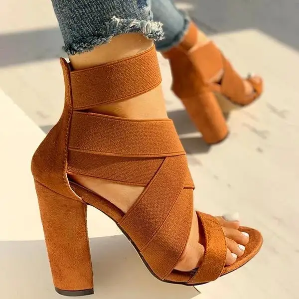 Bandage Crisscross Chunky Heeled Sandals