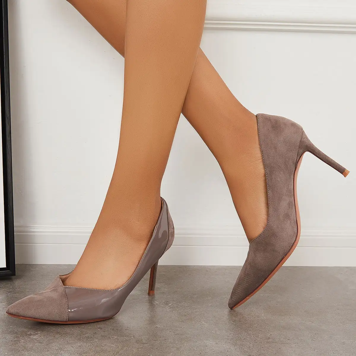 Pointy Toe Two Tone Stiletto High Heels Slip on Pumps