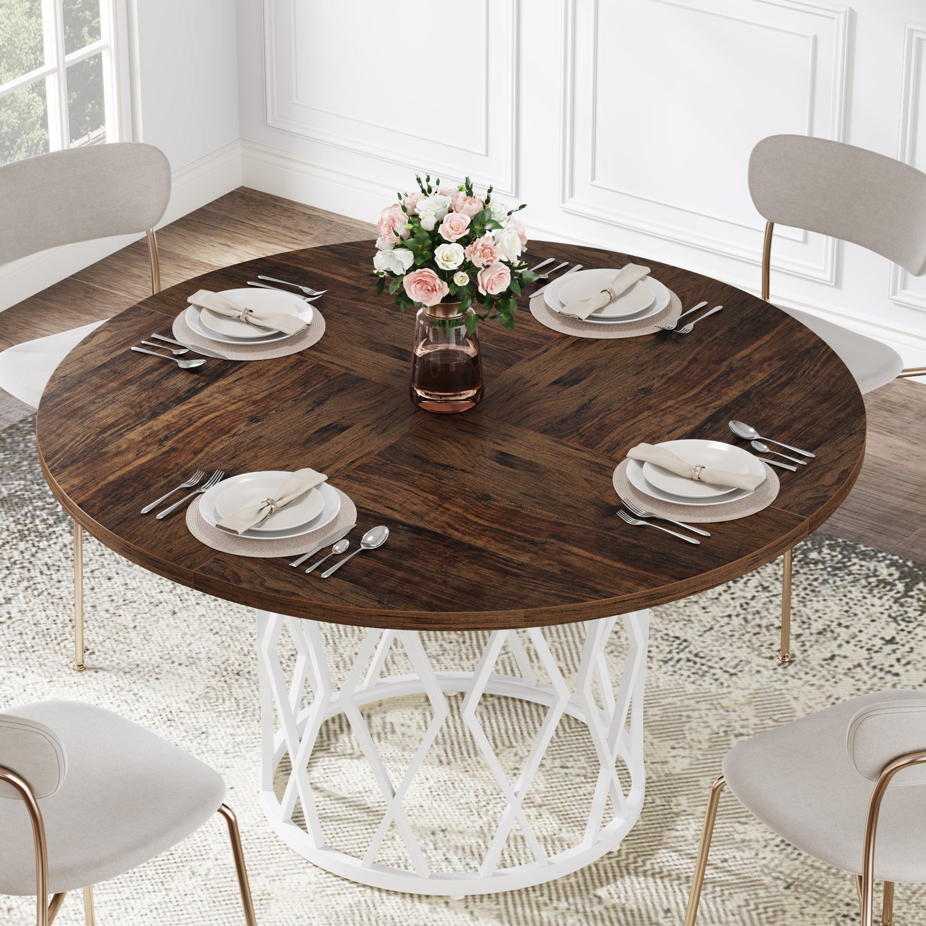 Round Dining Table for 4-6, 47.2