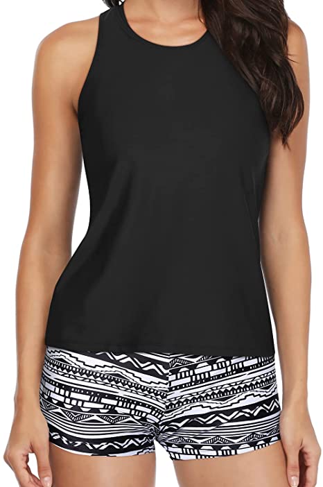 Black And White 3 Piece Swimsuit for Women Tankini Set