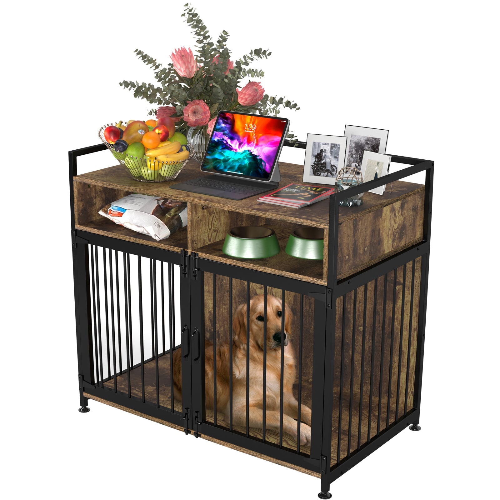 GDLF Dog Crate Furniture-Style Indoor Heavy Duty Kennel with Storage and Anti-Chew