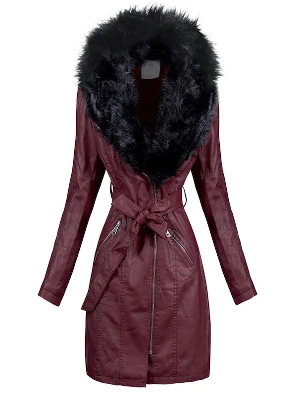 LEATHER JACKET WITH FAKE FUR DEJA red