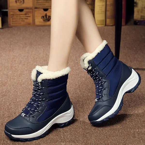 New Fashion Winter Fur Lining Lace Up Waterproof Mid-Calf Boots