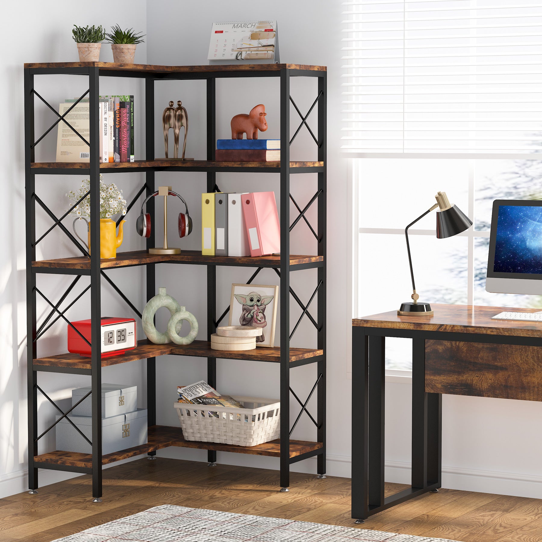 5-Shelf Corner Bookshelf, 65.7