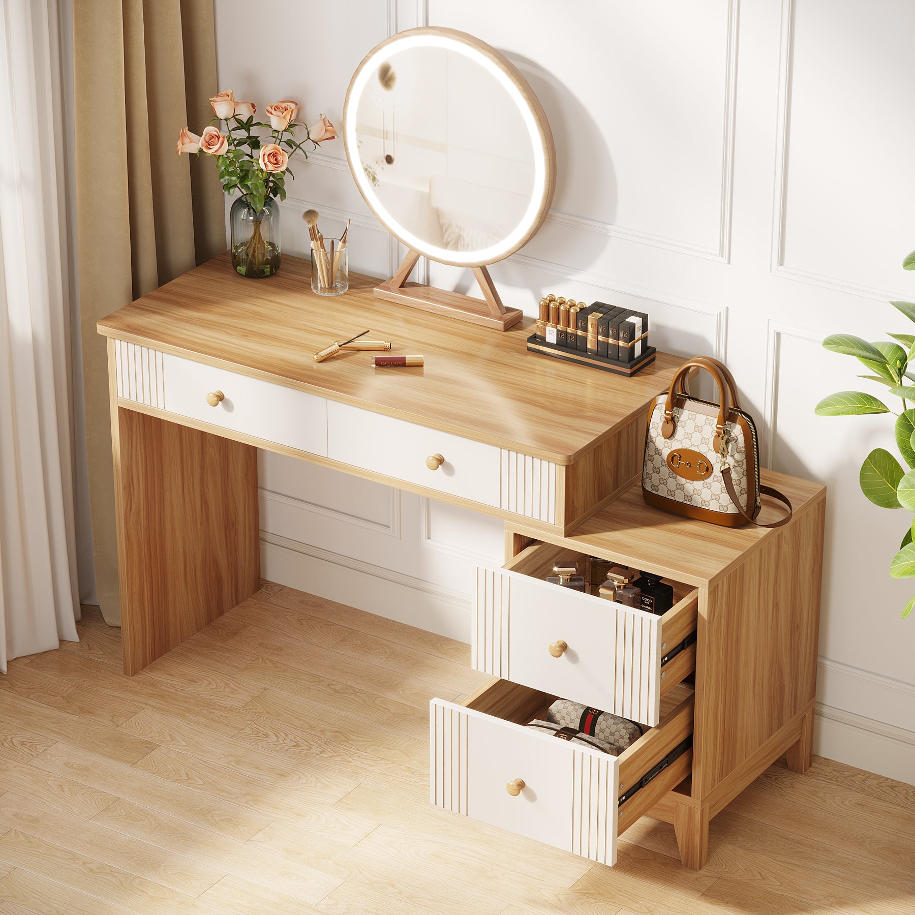 Modern Makeup Vanity Dressing Table with 4 Large Drawers(Without Mirror & Stool)