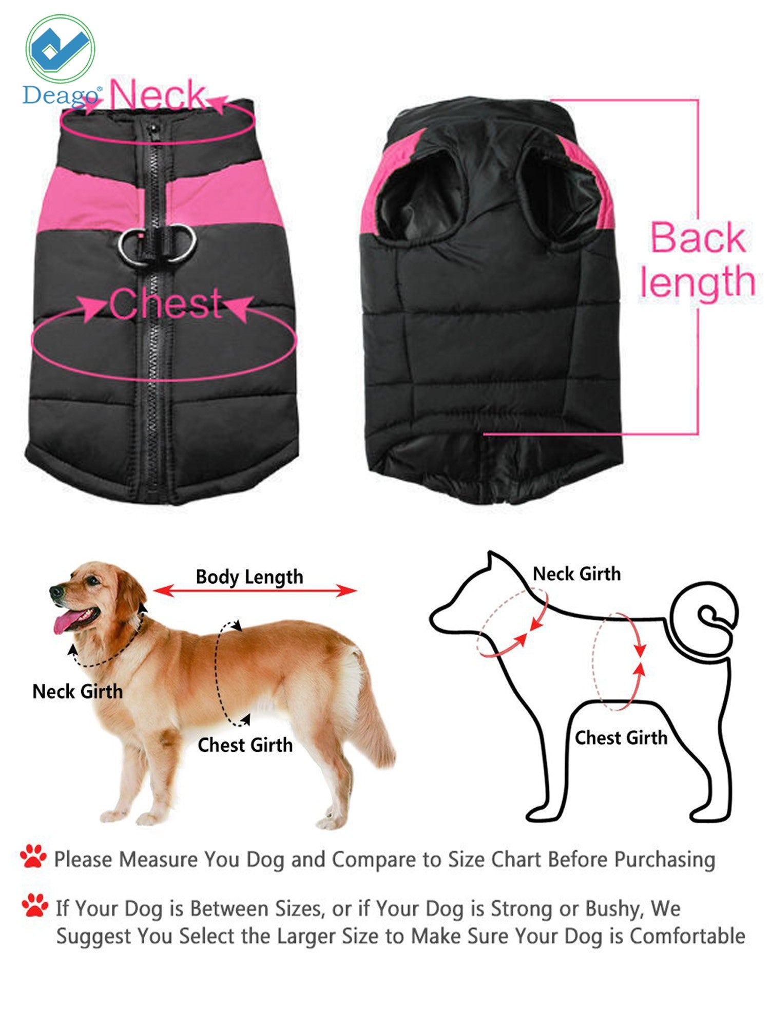 Deago Dog Warm Vest Jacket Coat Pet Waterproof Cold Winter Cat Clothes for Small Dogs Up to 15lbs