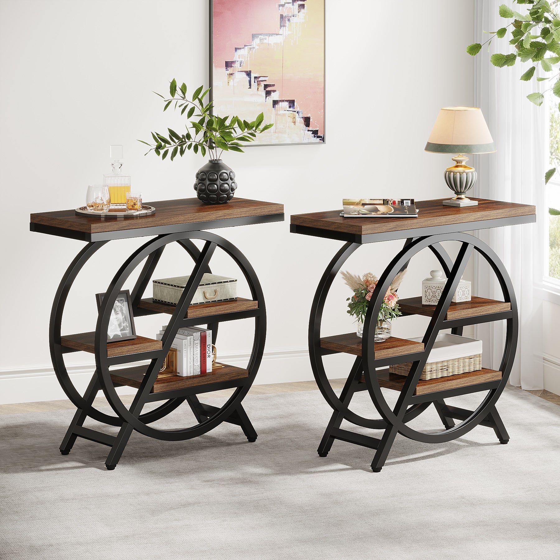 4-Tier End Table, Small Side Table Snack Table with Storage Shelves