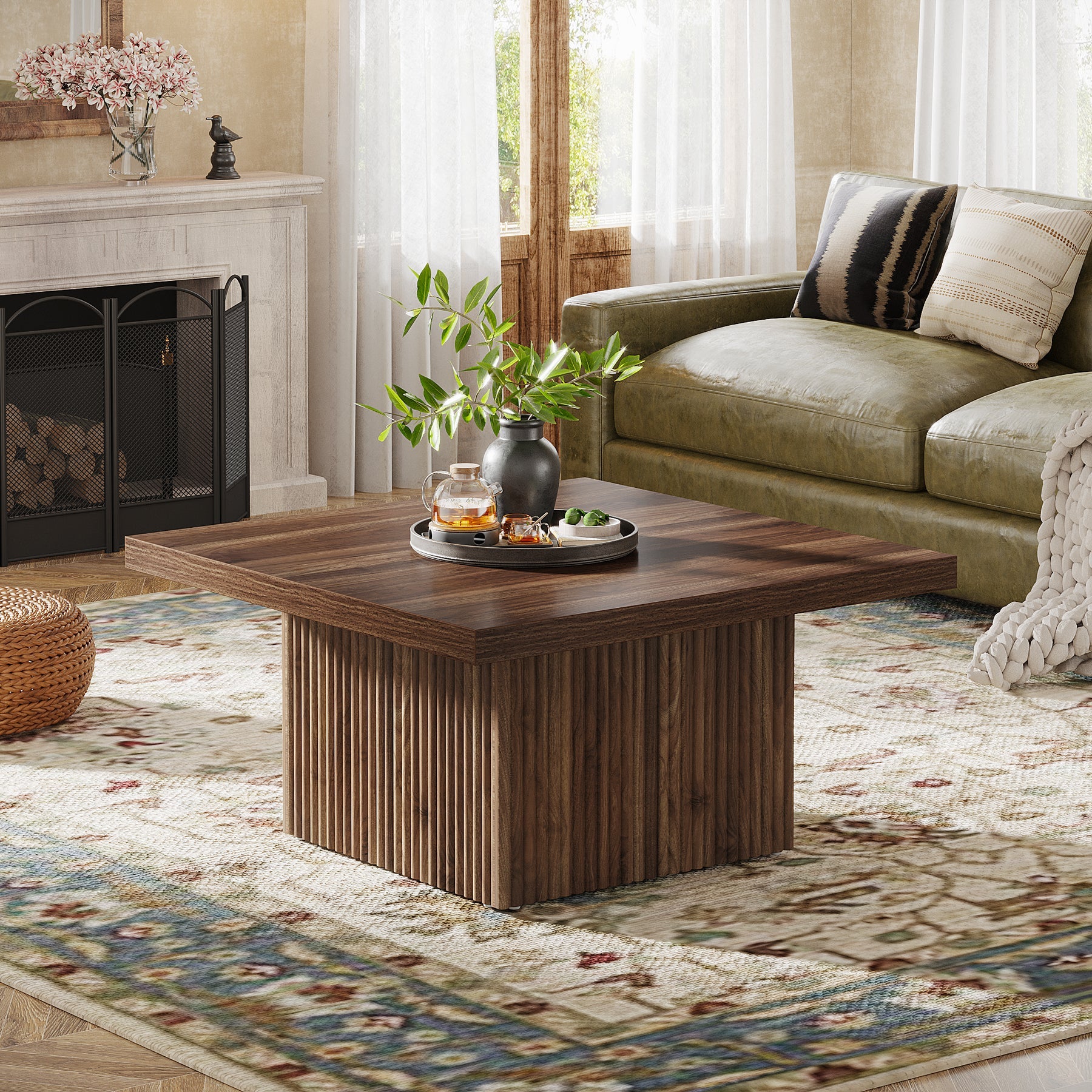 Square Coffee Table, 31.5-Inch Wood Center Table Cocktail Table