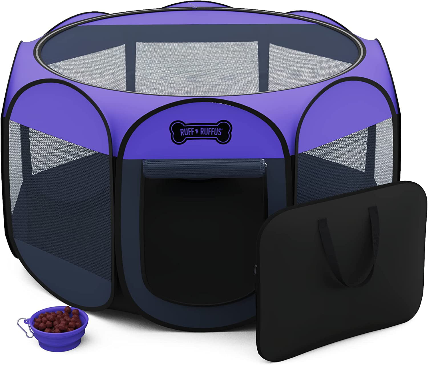 Ruff 'n Ruffus Portable Foldable Pet Playpen + Free Carry Case and Bowl | Indoor/Outdoor Water-Resistant Shade Cover
