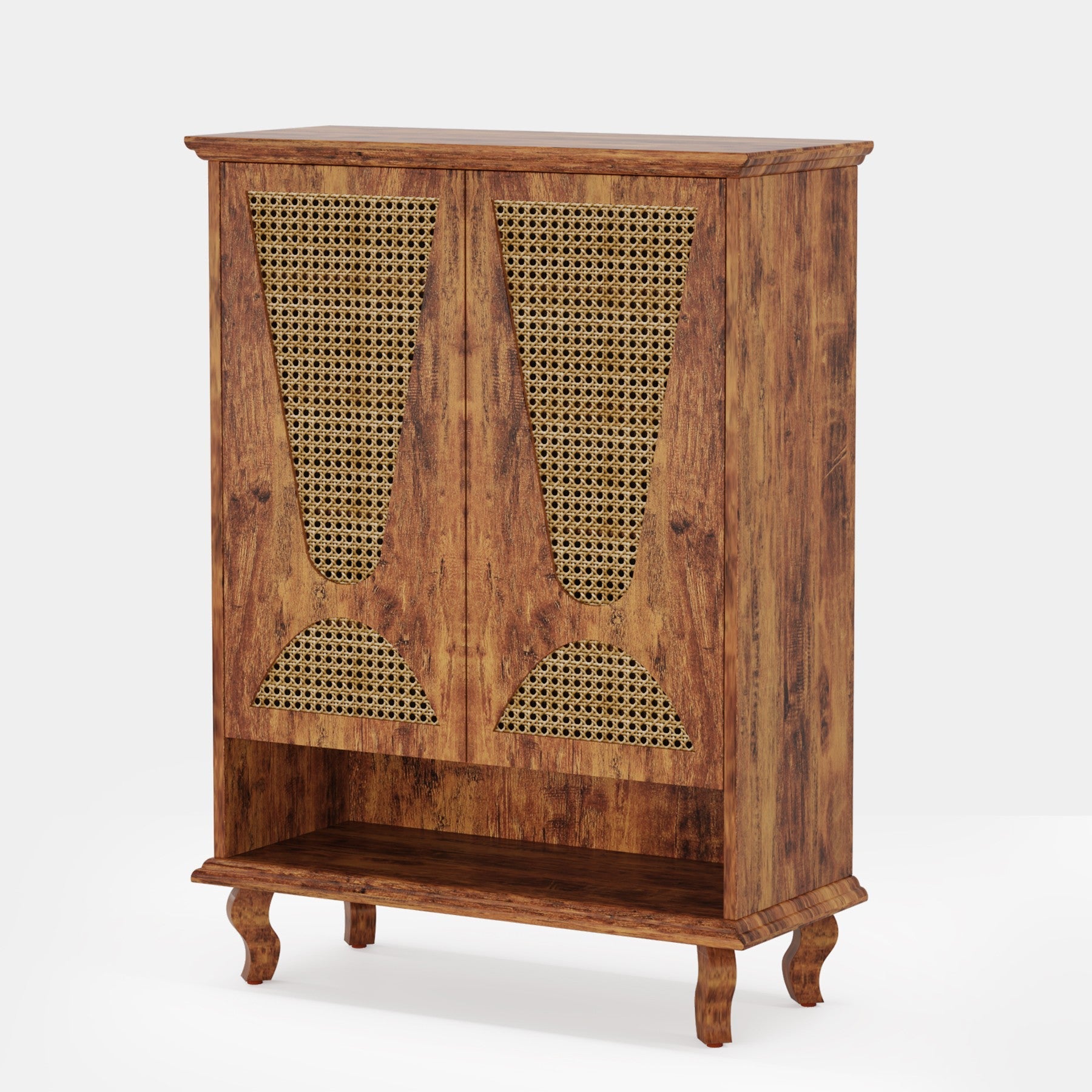 Rattan Shoe Cabinet, 5-Tier Hidden Shoe Rack with Ventilated Doors