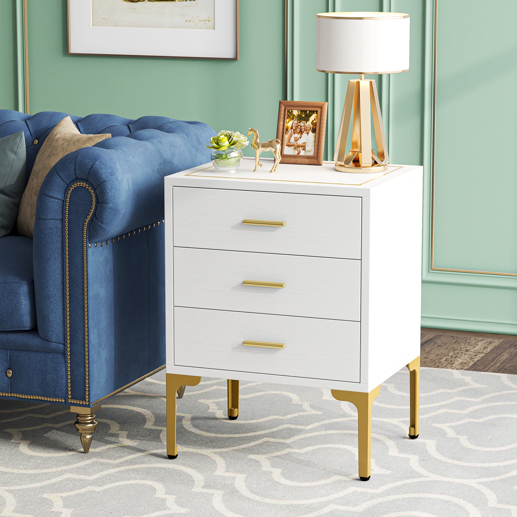 3-Drawer Nightstand, Modern Bedside Table with Square Side Top