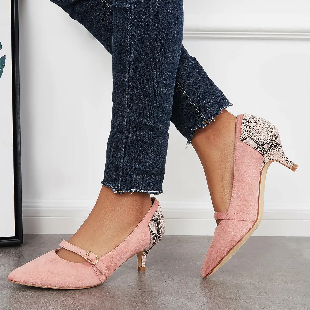 Women Low Kitten Heels Pointed Toe Slip on Dress Pumps Shoes