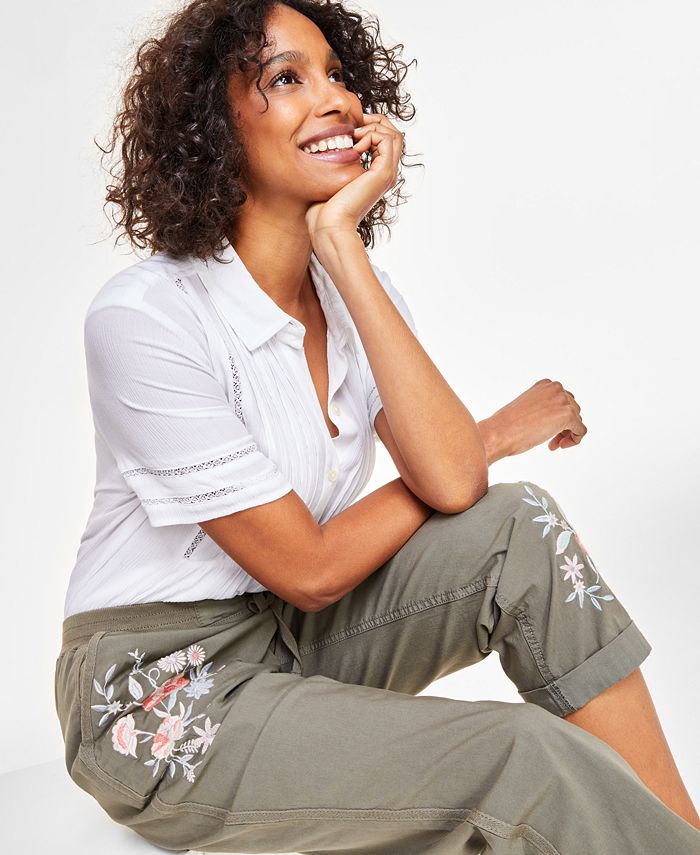 Women's Floral Embroidered Pants， Created for Macy's