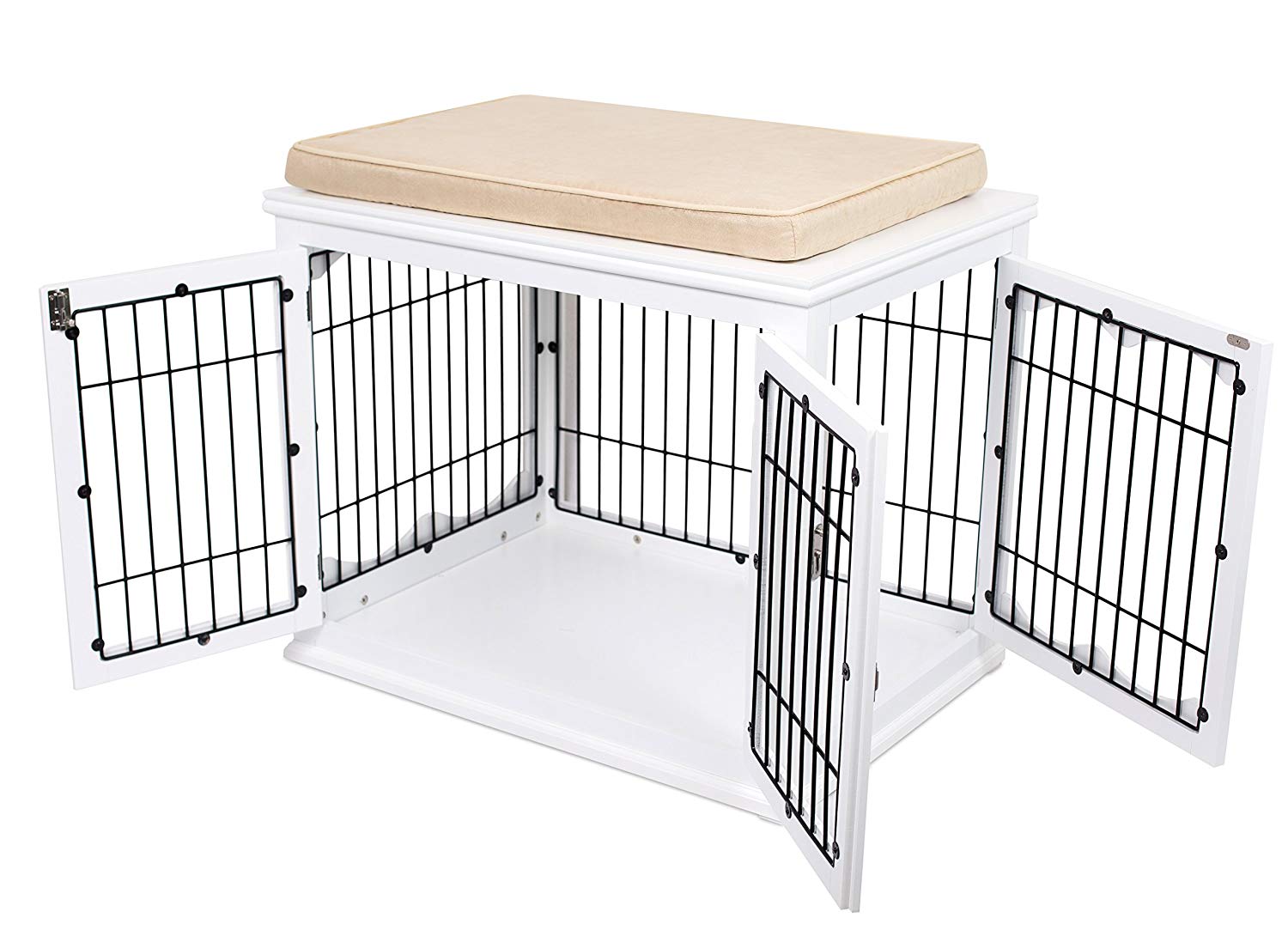 Internet's Best Double-Door Wooden Wire Dog Crate Side Table， White， Small， 32