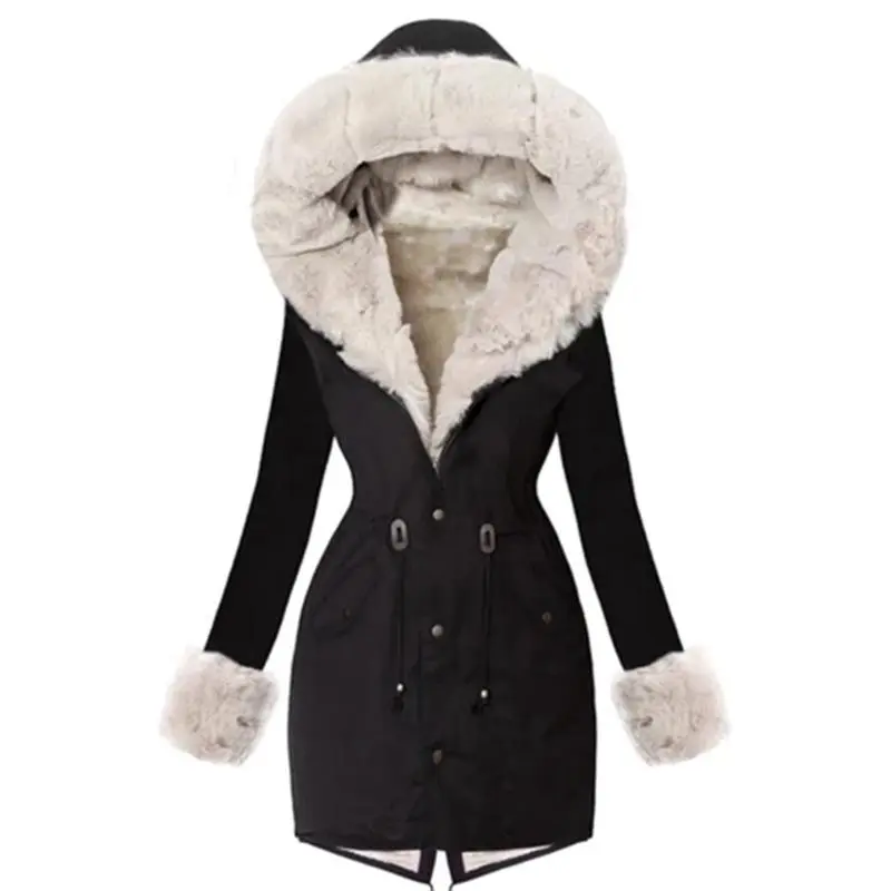 Plus Hooded Warm Faux Fur Coat