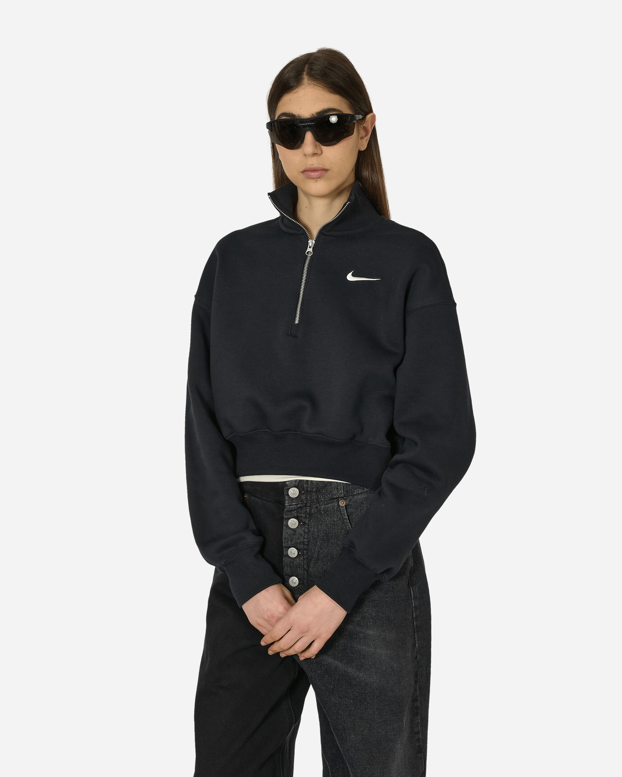 Phoenix Fleece 1/2 Zip Cropped Sweatshirt Black