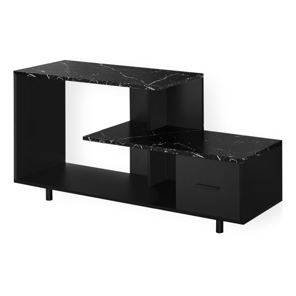 Tv Stand， 48 Inch， Console， Media Entertainment Center， Storage Drawer， Living Room， Bedroom， Black Marble Look Laminate， Contemporary， Modern