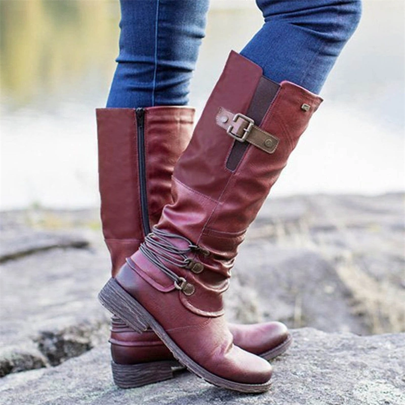 Women's Vintage Leather Zipper High Snow Boots
