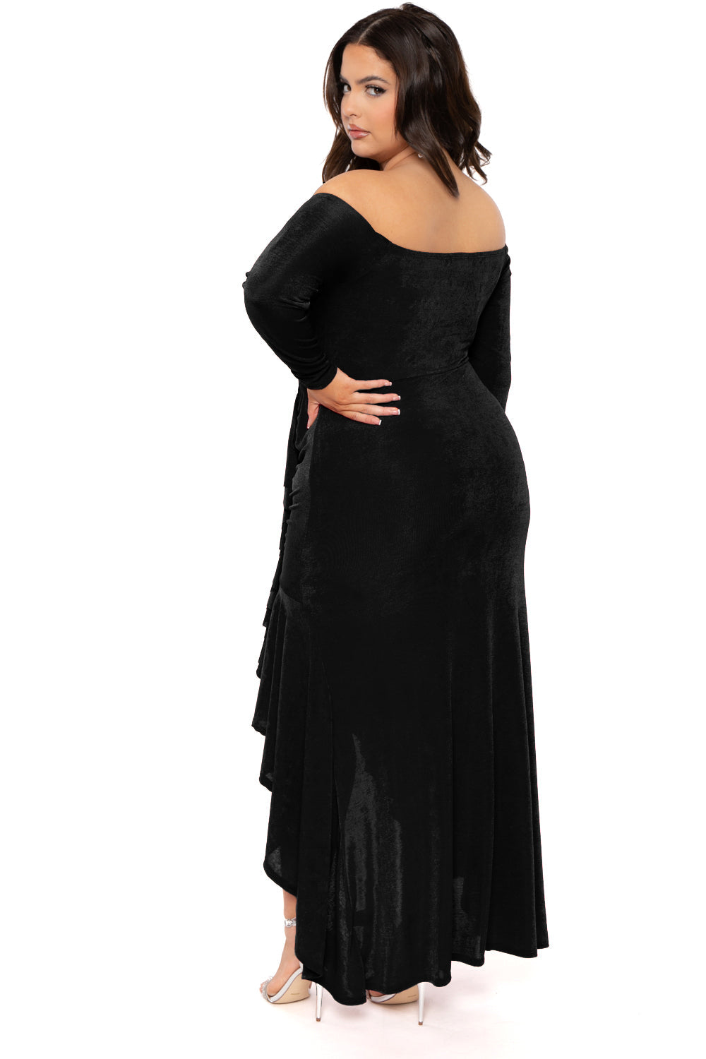 Plus Size Anisa Cascade Ruffle Dress - Black