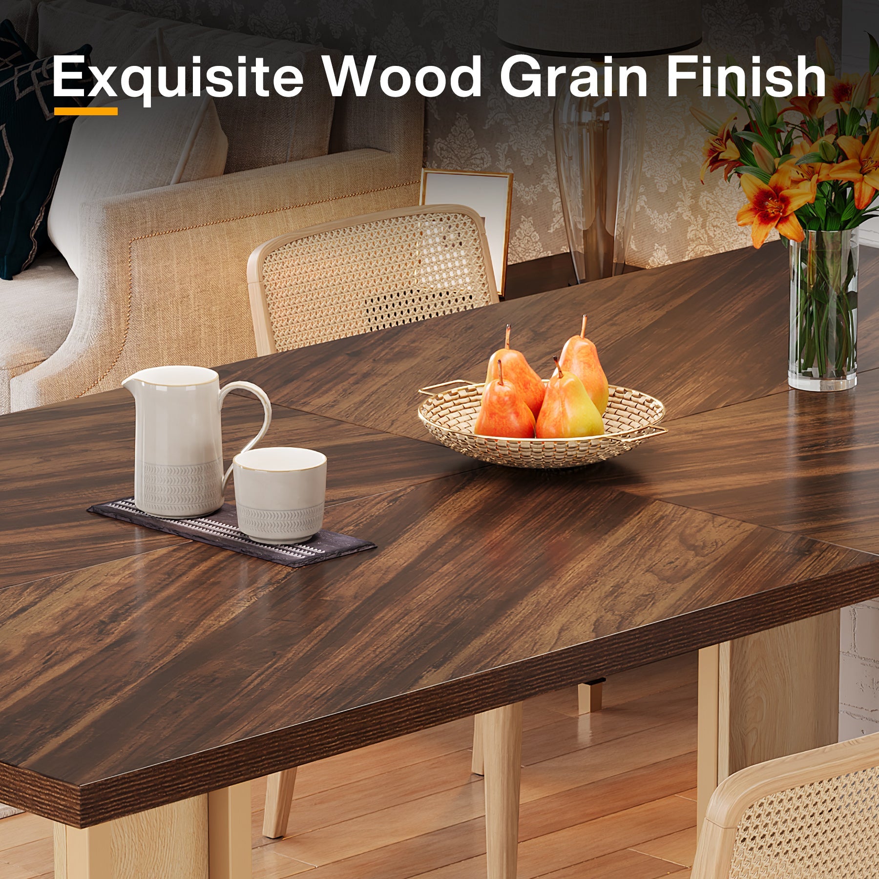 63-Inch Dining Table for 4-6, Wood Kitchen Table for Dining Room