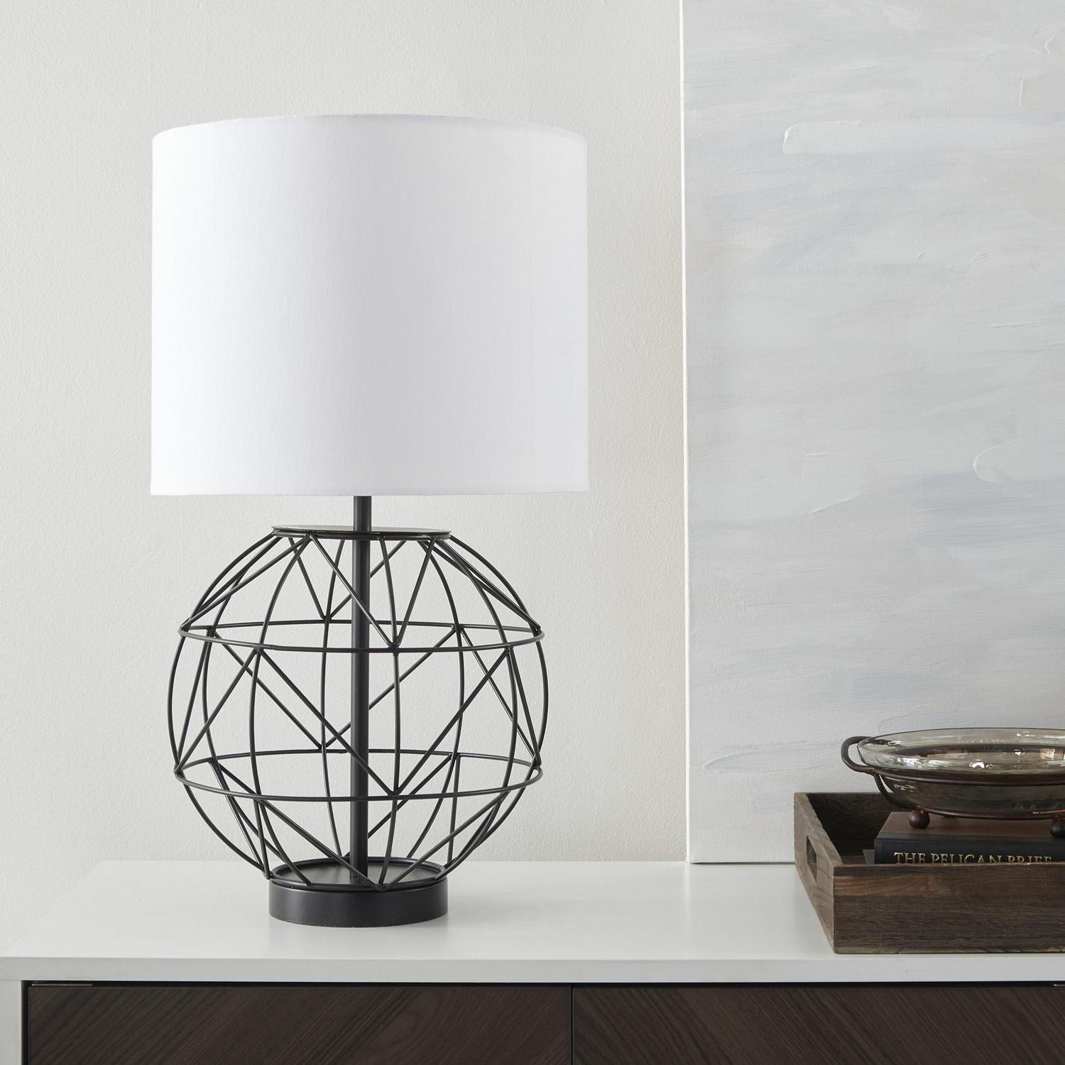 Nourison 22 Metal Globe Table Lamp， Modern， Industrial， Transitional for Bedroom， Living Room， Dining Room， Black