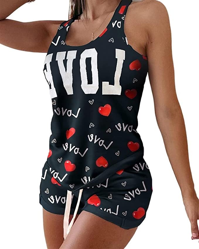 Swimleaf Women's Flower Vest Shorts 2 Piece Ladies Casual Shorts Vest Pajamas Set