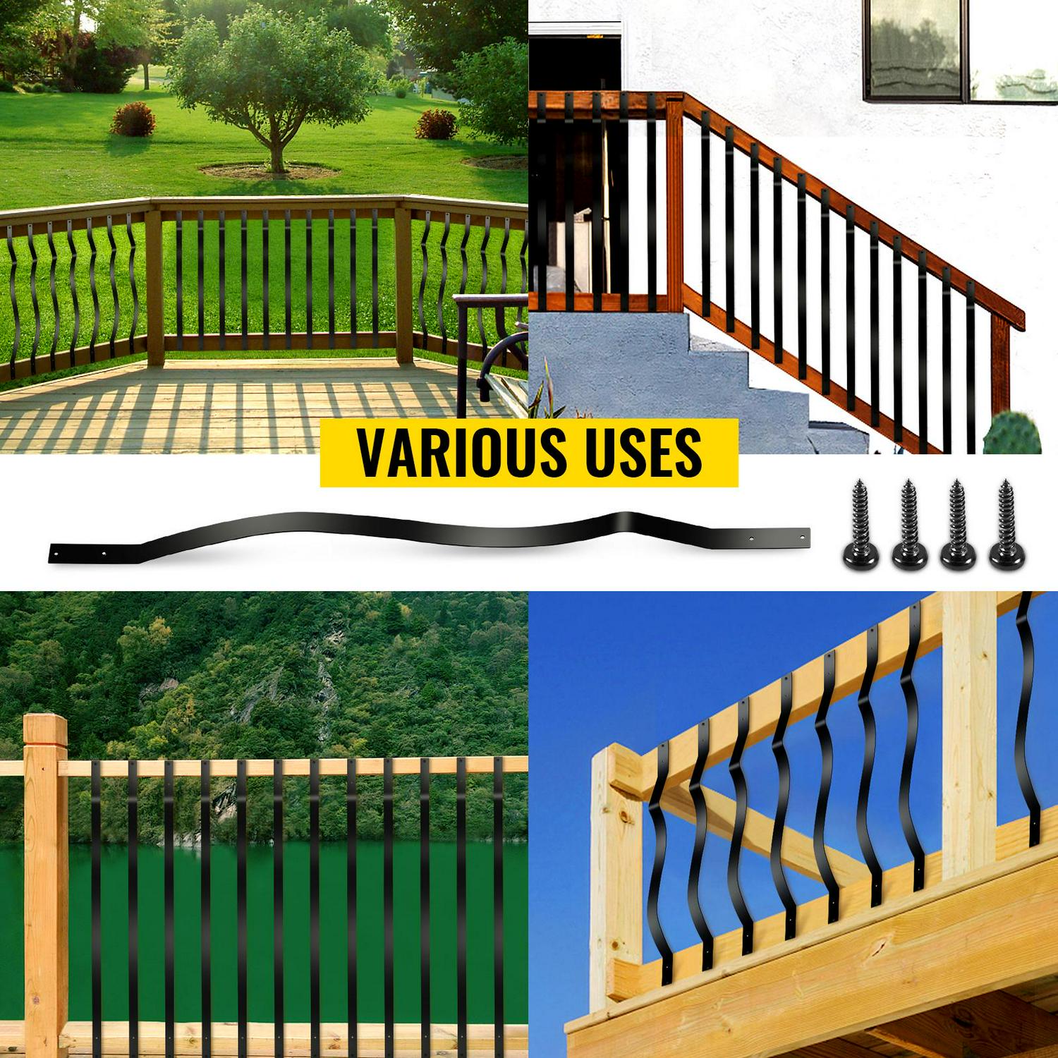 VEVORbrand 32.25 Deck Balusters， 61 Pack Metal Deck Spindles， Staircase Baluster with Screws， Aluminum Alloy Deck Railing for Wood and Composite Deck， Wave Arc Baluster for Outdoor Stair Deck Porch