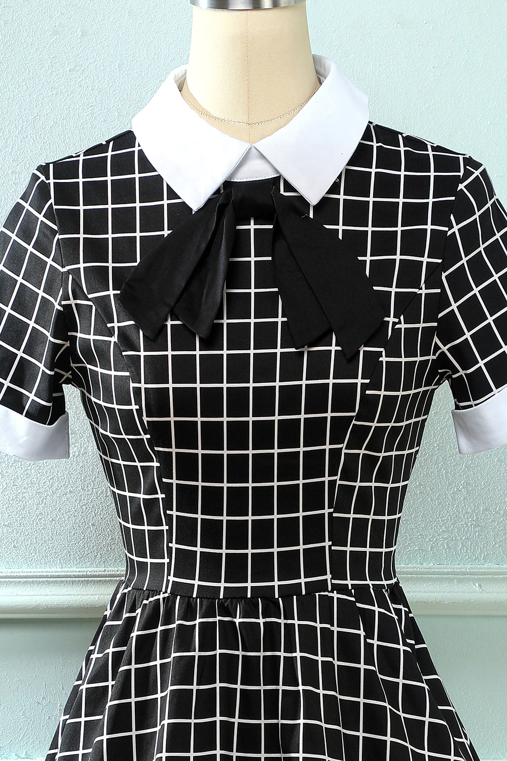 Plaid 1950s Vintage Dress with Bow