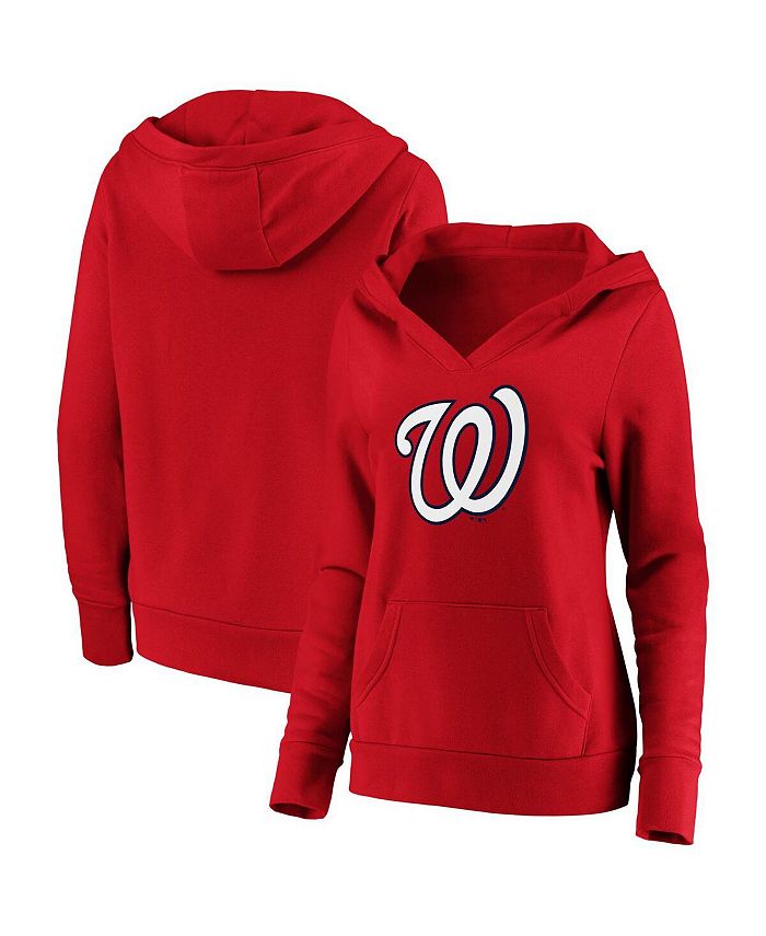 Women's Red Washington Nationals Official Logo Crossover V-Neck Pullover Hoodie