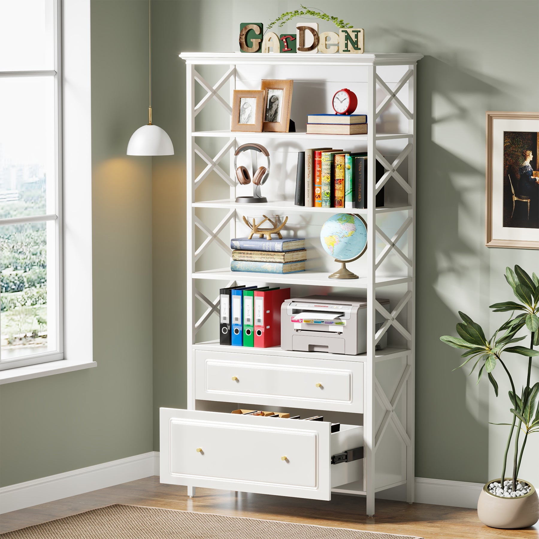 2-Drawer File Cabinet, Vertical Filling Cabinet with Storage Shelves