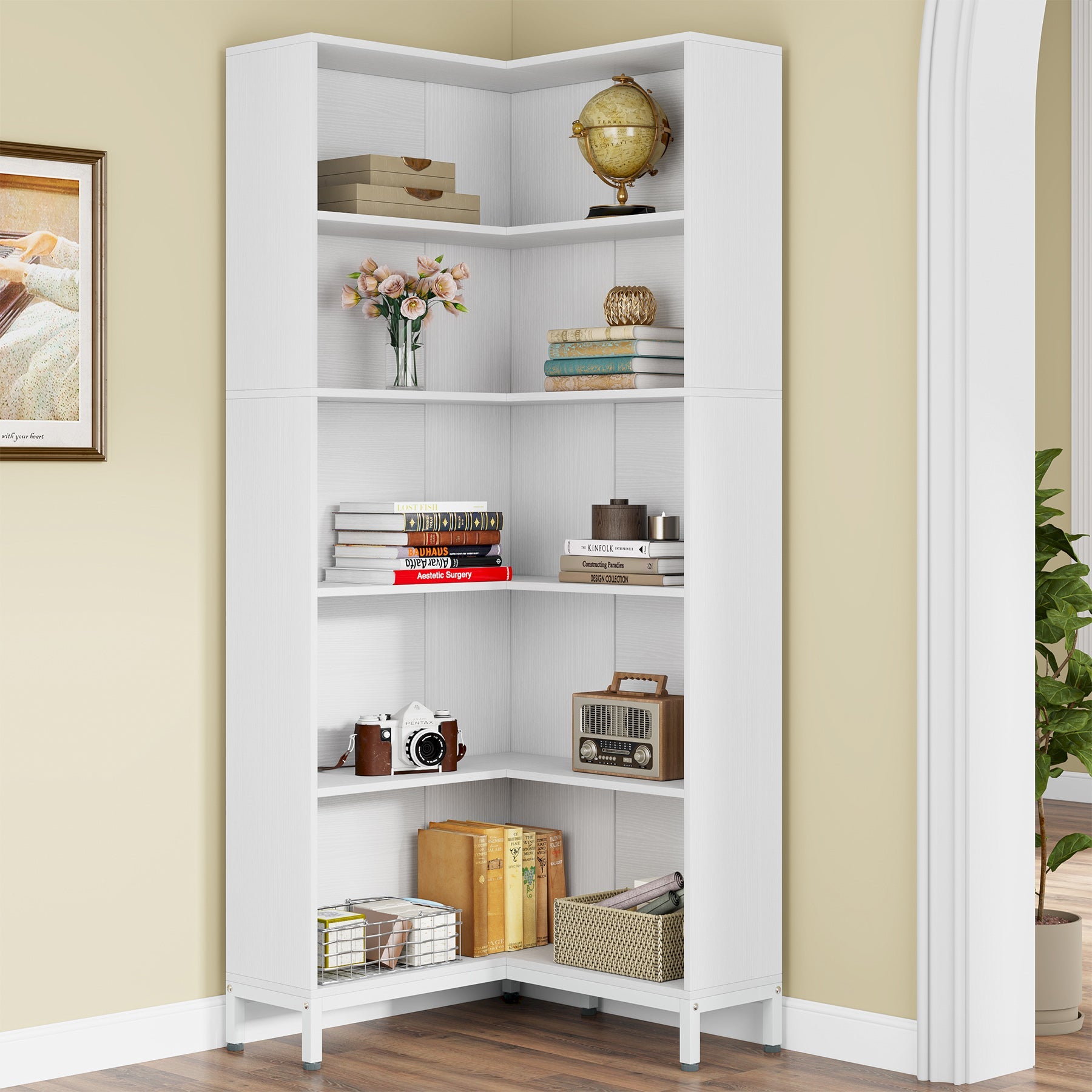 6-Tier Corner Bookcase, 71 inch L-Shaped Etagere Bookshelf